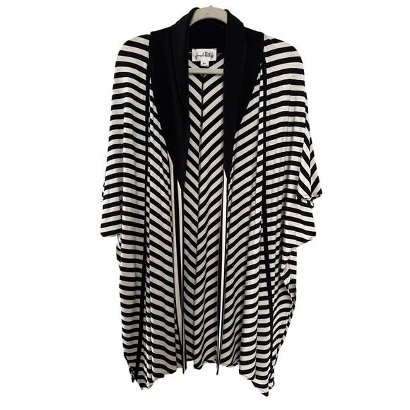 Joseph Ribkoff Black‎ White Striped Asymmetric Lagenlook Open front Cardigan M-L - Picture 1 of 16